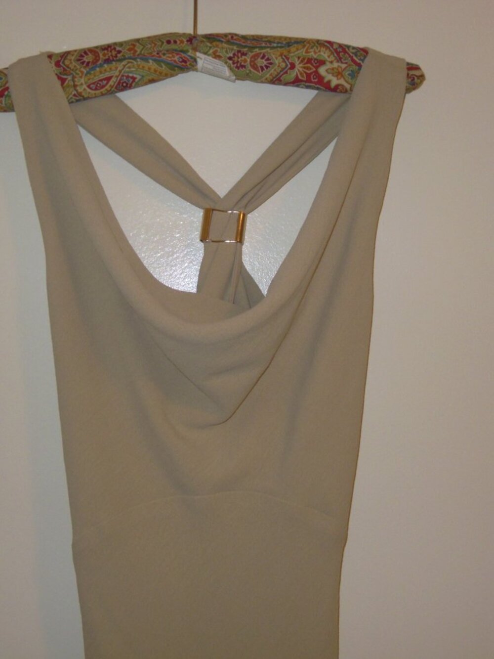 Long Beige/Sand Dress Gold Detail Size SMALL Zara Draped Neck Midi NWT - Picture 7 of 7
